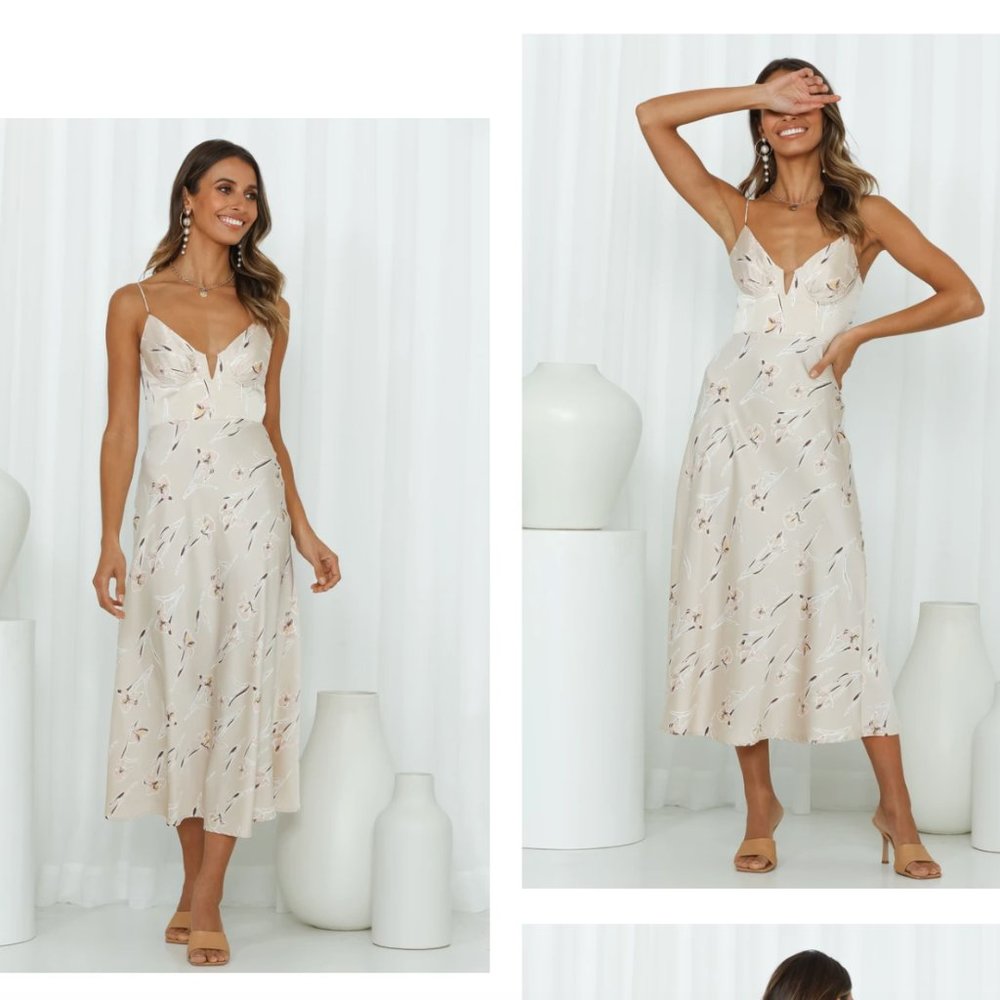 Beige Midi Dress with muted floral print
